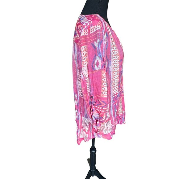Como Vintage Womens Pink Aztec Boho Print Tunic Blouse XL Cottage Core Hippie - Picture 5 of 11